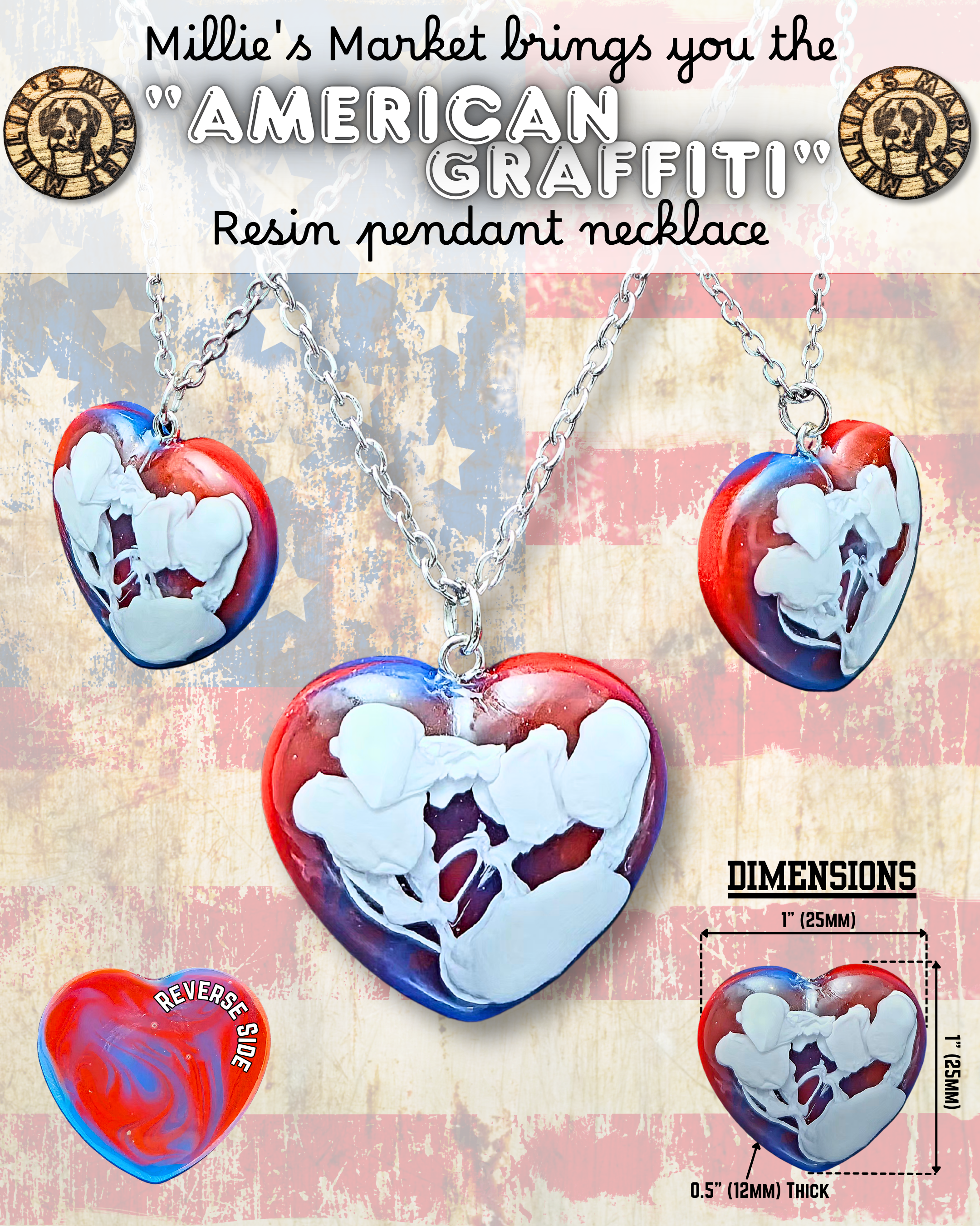 AMERICAN GRAFFITI Handmade Resin Pendant Necklace