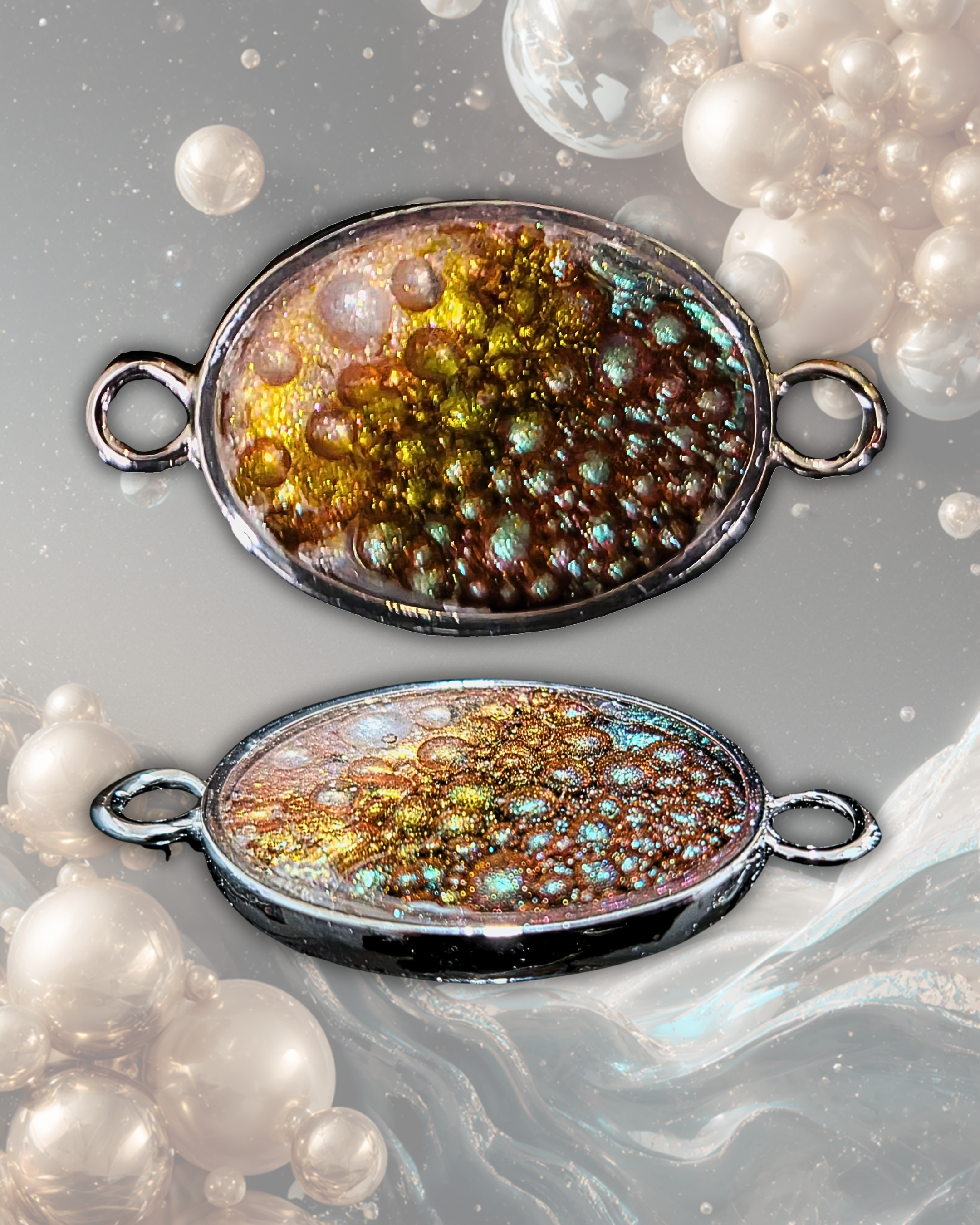 "Cafe" Handmade Resin Pendant Necklace | Iridescent Bubbles