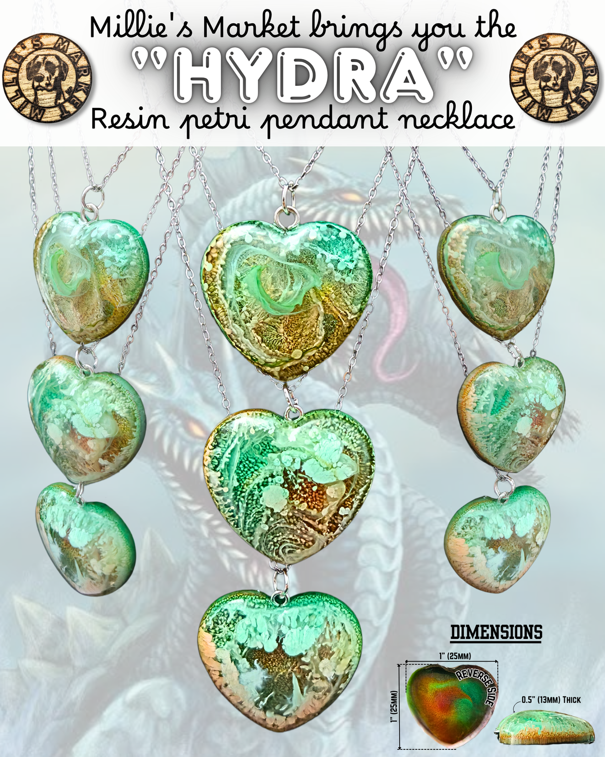 HYDRA Handmade Resin Petri Pendant Necklaces