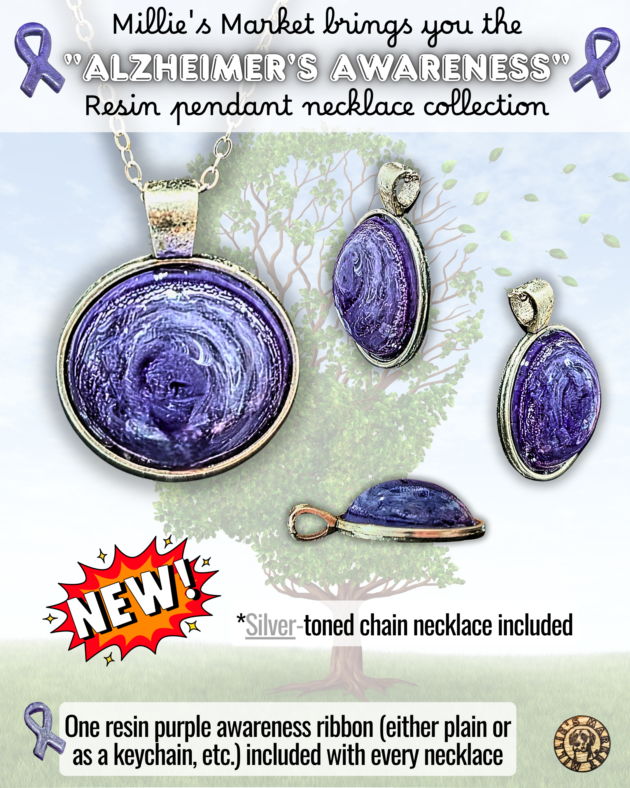 ALZHEIMER'S AWARENESS Handmade Resin Pendant Necklace