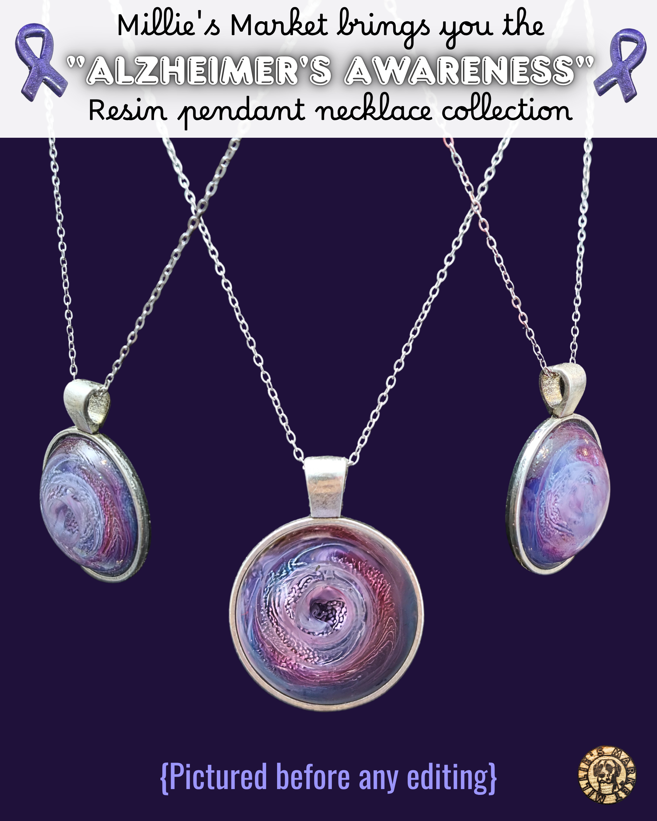 ALZHEIMER'S AWARENESS Handmade Resin Petri Pendant Collection