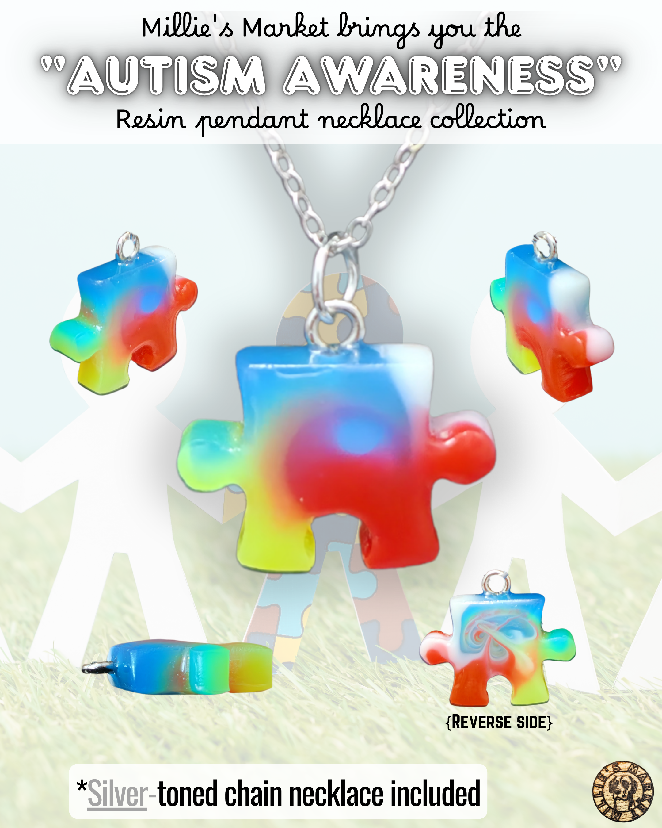 AUTISM AWARENESS Handmade Resin Pendant Necklace