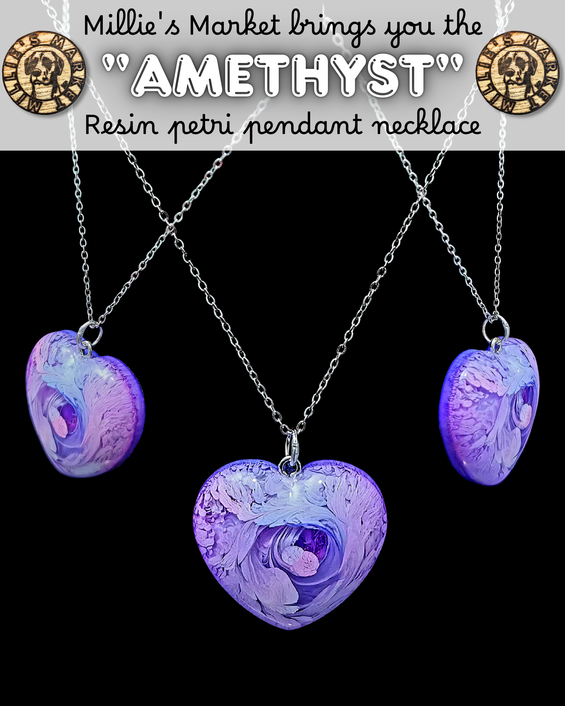 AMETHYST Handmade Resin Petri Pendant Necklace