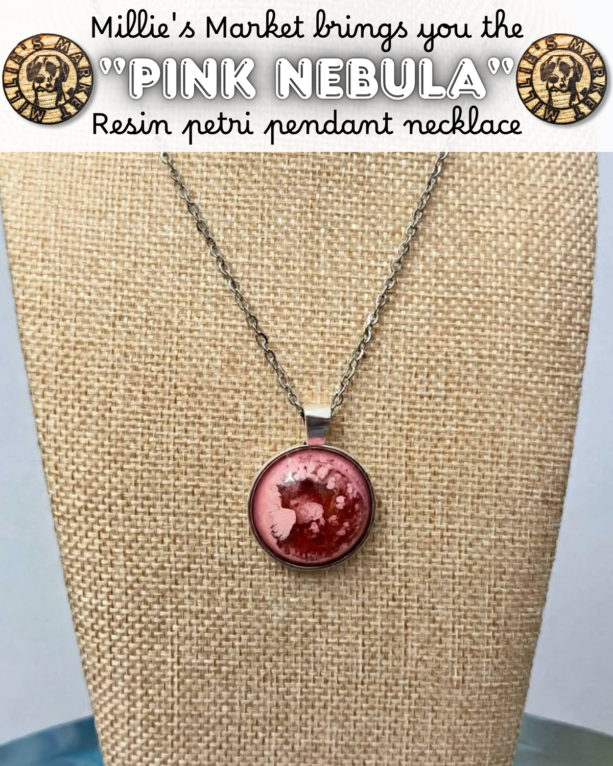 PINK NEBULA Handmade Resin Petri Pendant Necklace