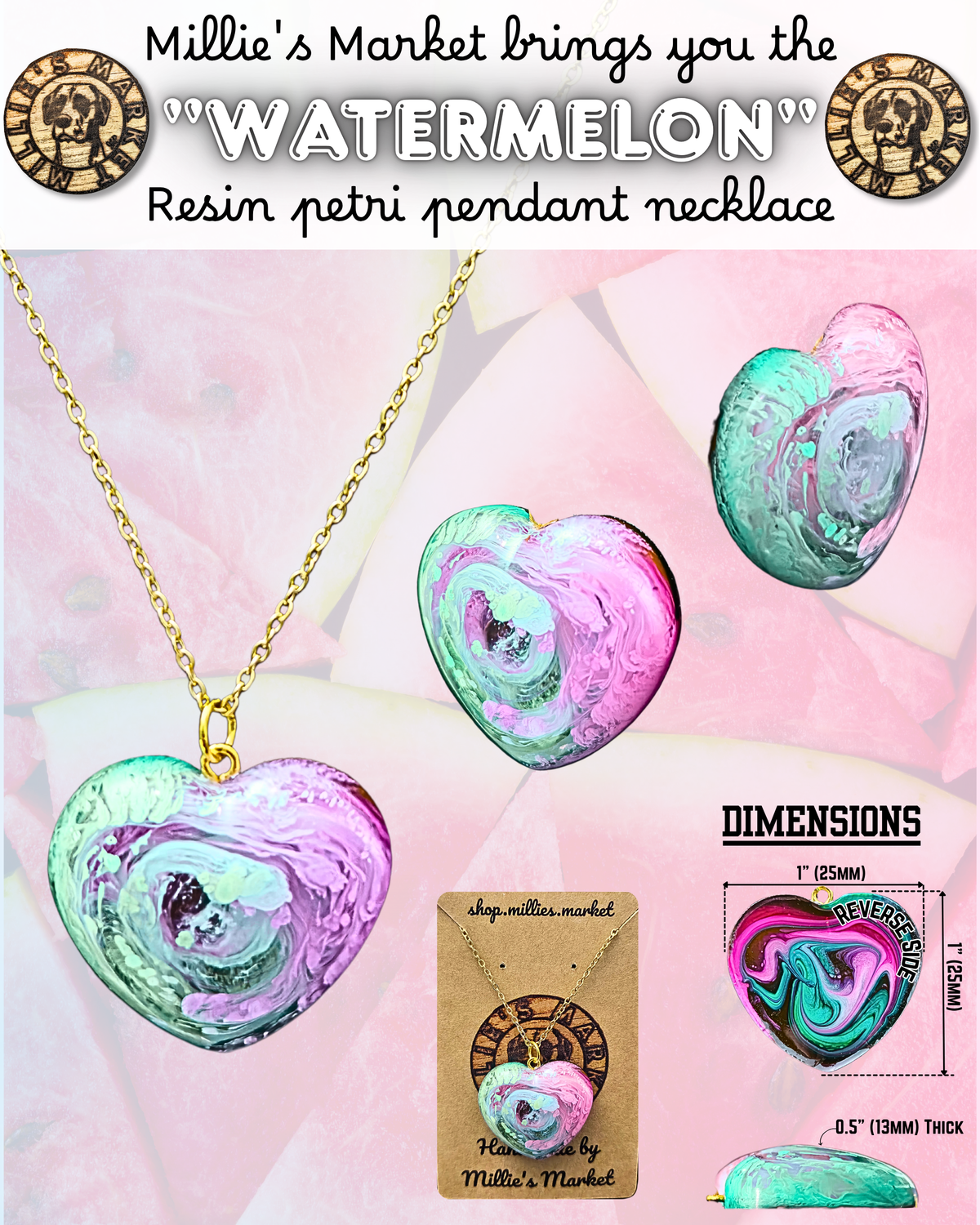 WATERMELON Handmade Resin Petri Pendant Necklace