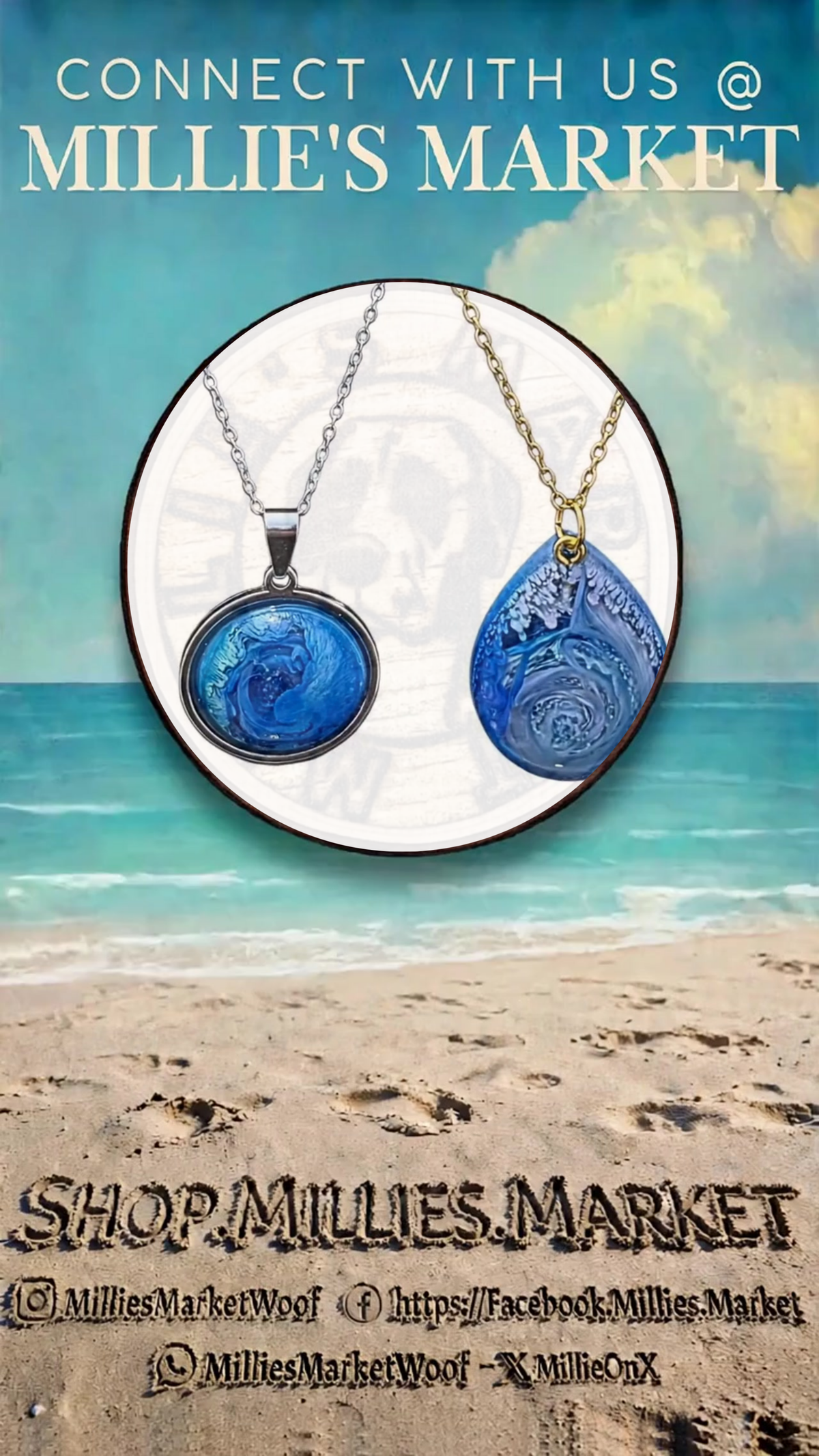 ELECTRIC BLUE Handmade Resin Petri Pendant Necklace