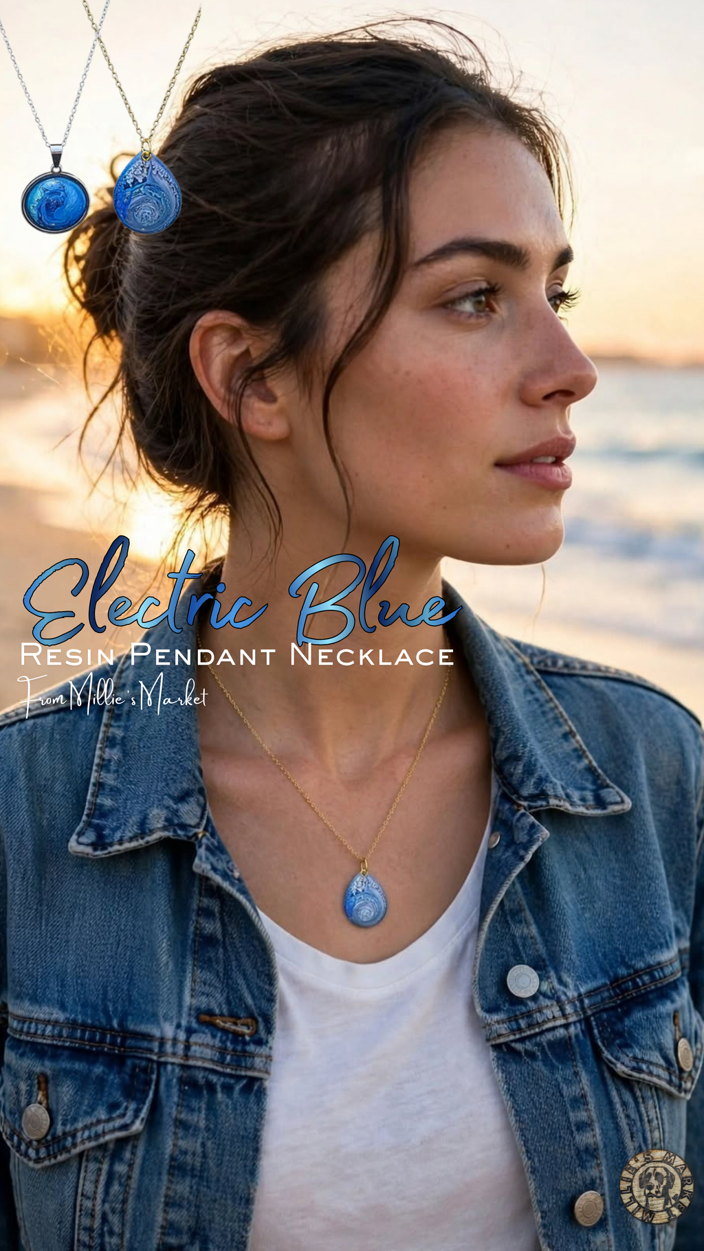 ELECTRIC BLUE Handmade Resin Petri Pendant Necklace