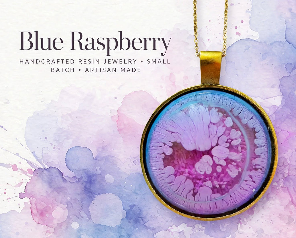 BLUE RASPBERRY Handmade Resin Petri Pendant Necklace